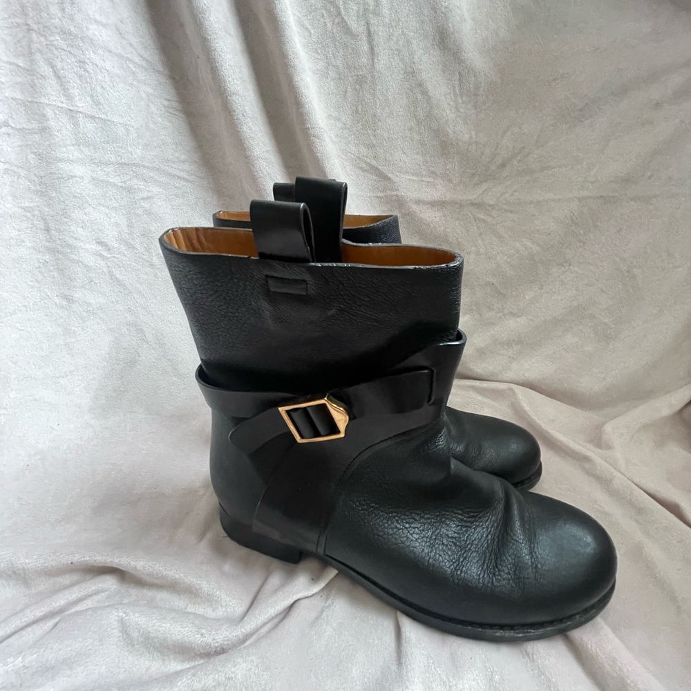 Chloe Black Leather Ankle Boots with Buckle